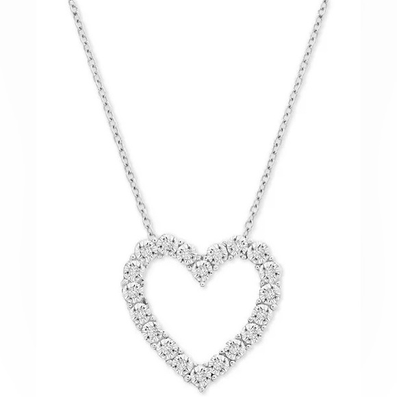 Macy’s Diamond Heart Necklace Sterling Silver $200 - Picture 3 of 9